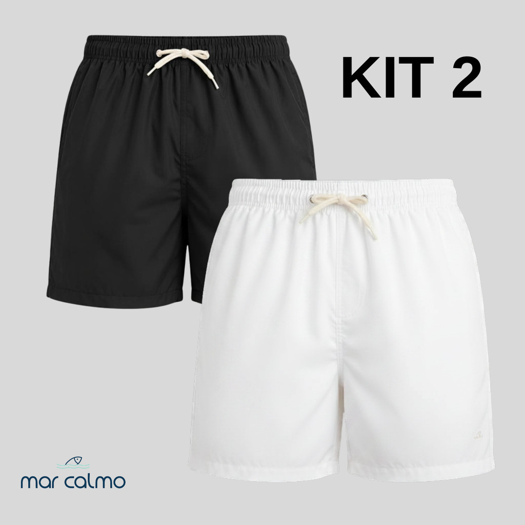 Kit 2 short masculino elastano mauricinho 3 bolsos premium cadarço cru praia corrida caminhada academia