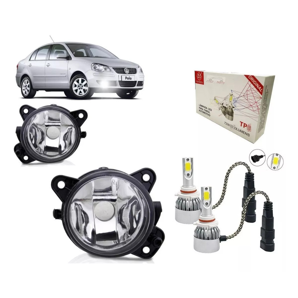 Kit 2 Farol Milha Auxiliar + 2 Led Polo 2008 2009 2011 2012.