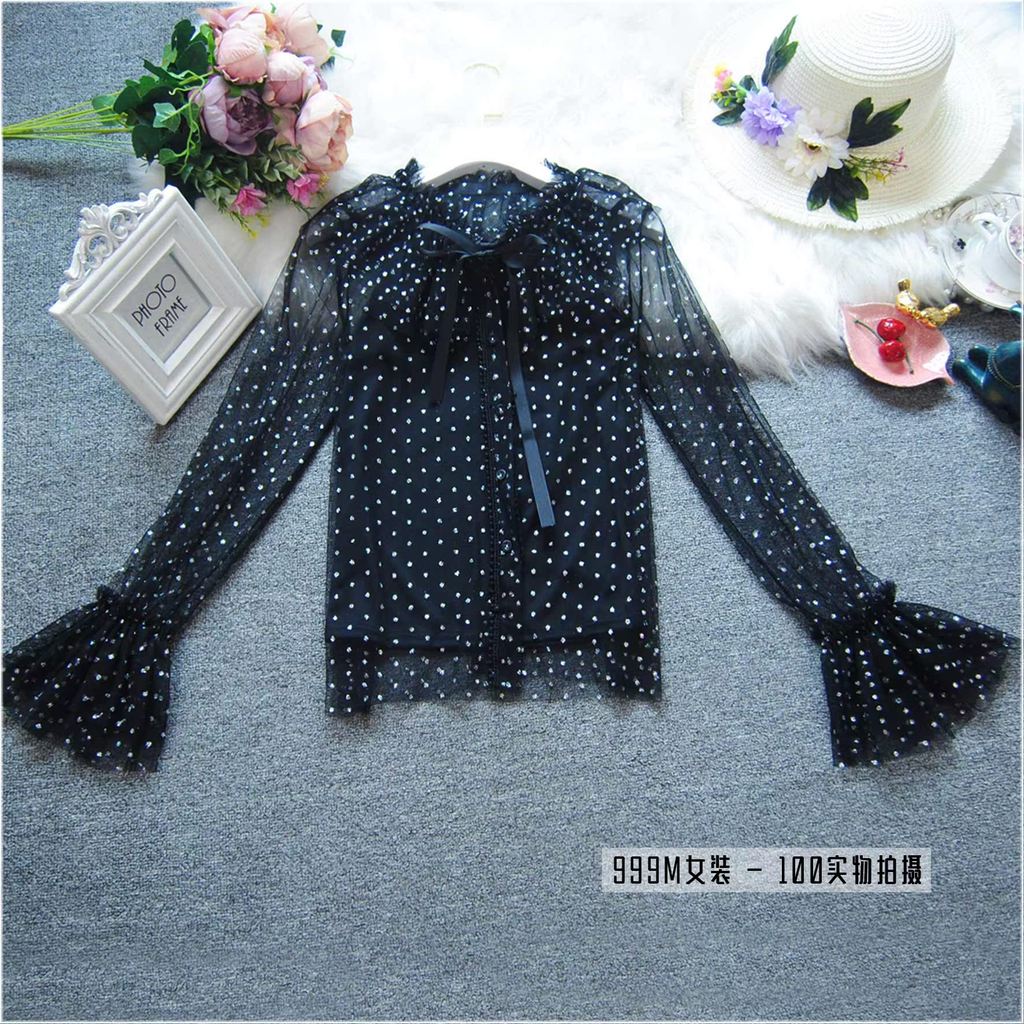 Francês brilhante Chiffon camisa feminina primavera outono novo estilo elegante estilo ocidental gaze topo princesa mang
