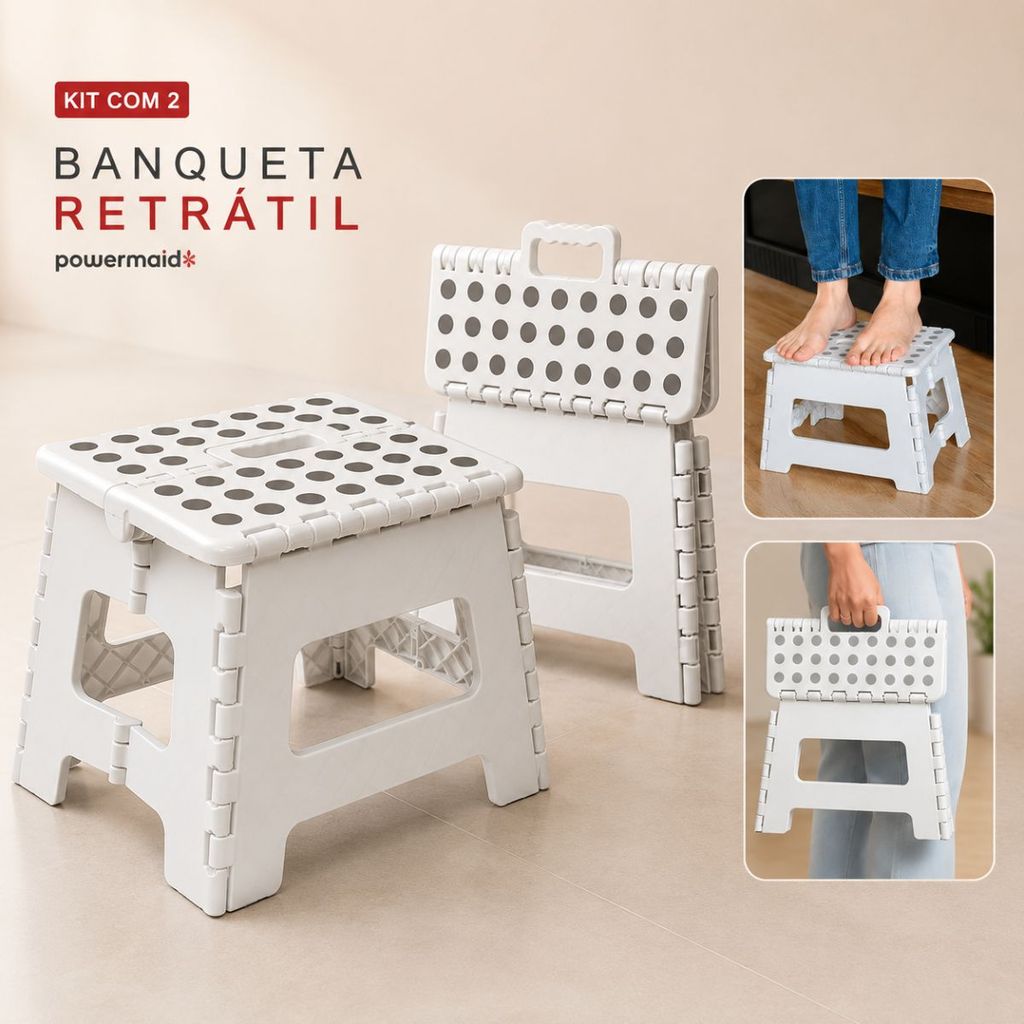 Kit 2 Banquetas Dobravel Multiuso Dobrável  Até 150Kg  Resistente