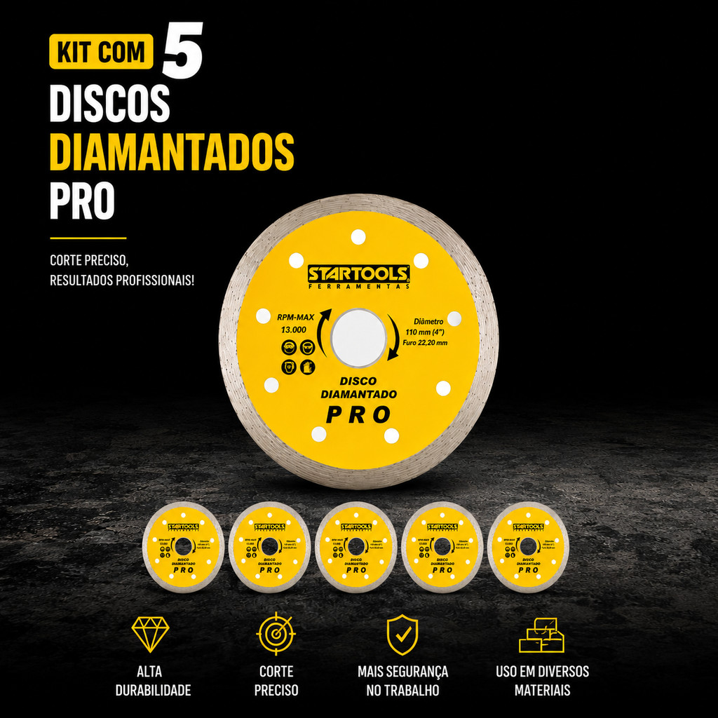Kit 5 Disco de Serra Circular Diamantado 4'' Polegadas Startools
