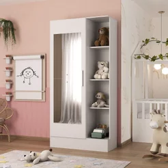 Guarda Roupa Infantil 1 Porta com Espelho Sara Branco Branco