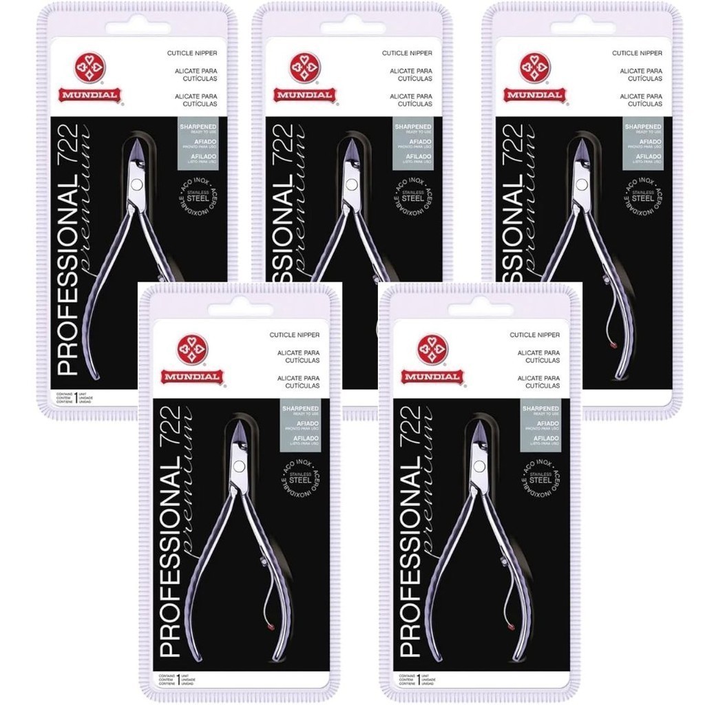Kit 5 Alicates Mundial 722 Professional Premium para Unhas e Cutículas