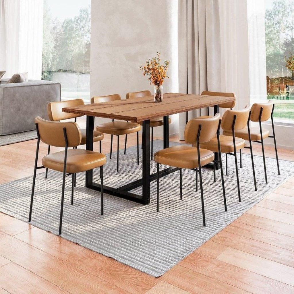 Conjunto Mesa de Jantar Rústica Madeira Maciça com 8 Cadeiras Mona Marrom/Caramelo