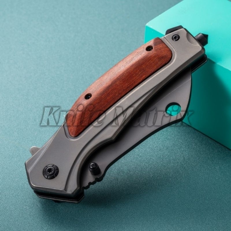 Canivete Top Cabo de Madeira Semi Automatico Com Clip e Trava TC30 KNIFE MATRIX
