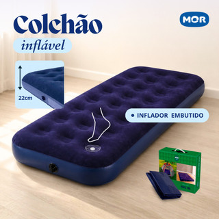 Colchao Inflavel Solteiro Mor + Inflador Embutido + Reparo Cor Azul