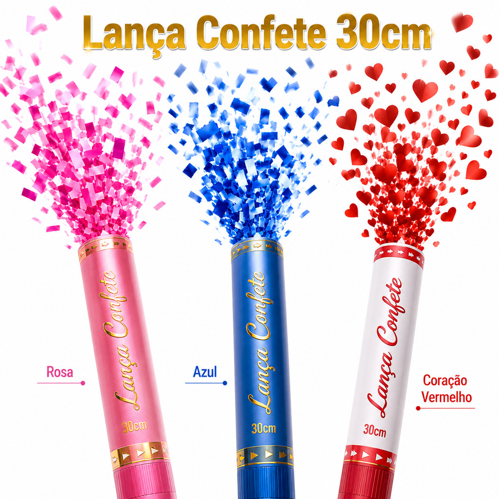 Lança Confete 30cm Para Festa e Chá Revelação