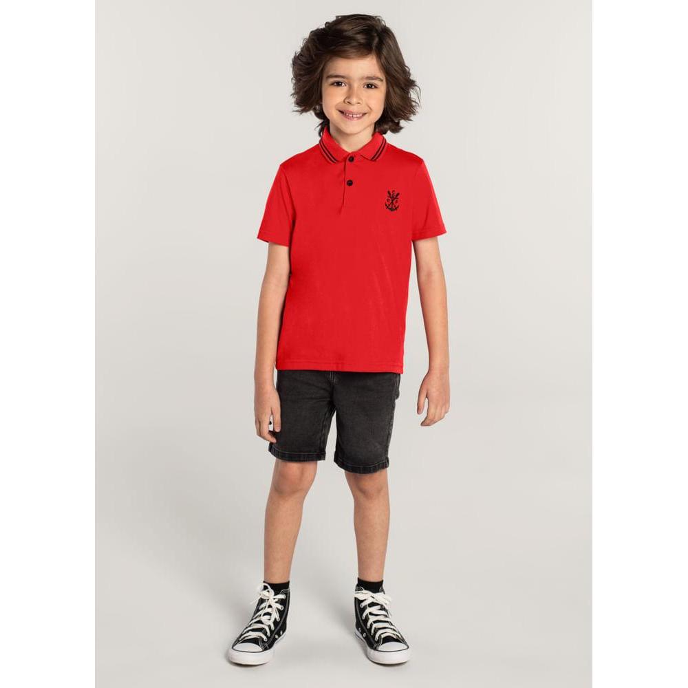 Camiseta Polo Unissex Flamengo Infantil Brandili Vermelho