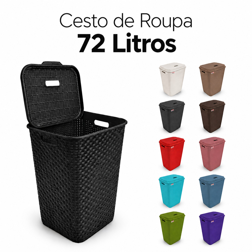 Cesto Roupa Suja 72L Tampa Grande Plástico Reforçado Organizador Lavanderia Banheiro Resistente