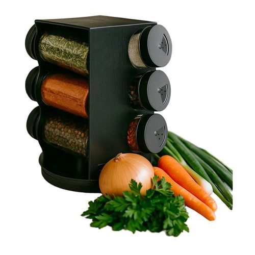 Porta Condimentos Giratório Organizadores Temperos Potes Plástico Preto 80ml 6 Unidades