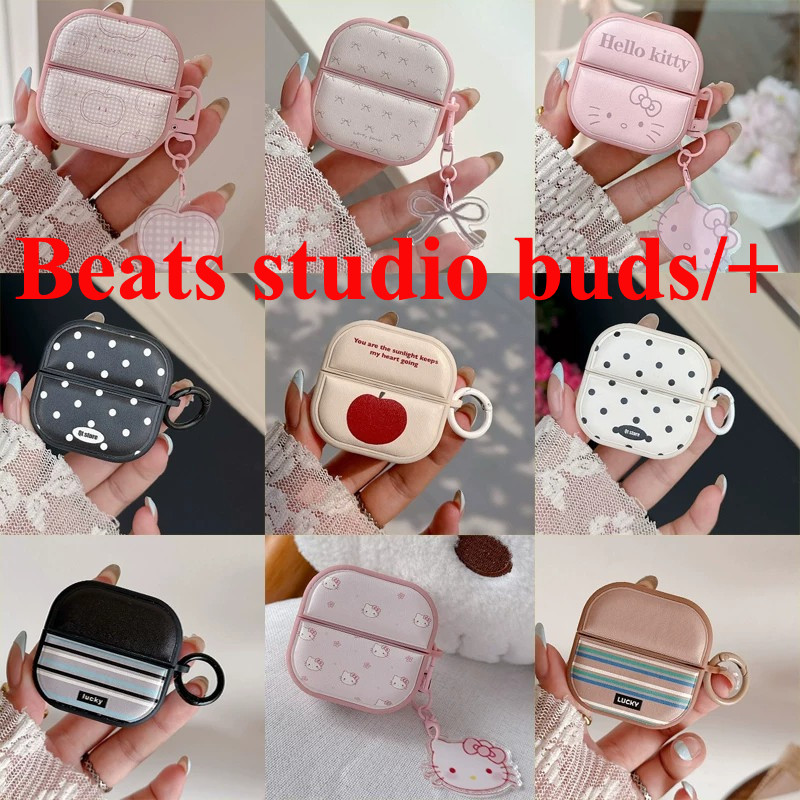 Couro Dos Desenhos Animados Rosa Arco Gato Com Pingente De Bolinhas Para Beats studio buds + Capa Protetora Sem Fio blue