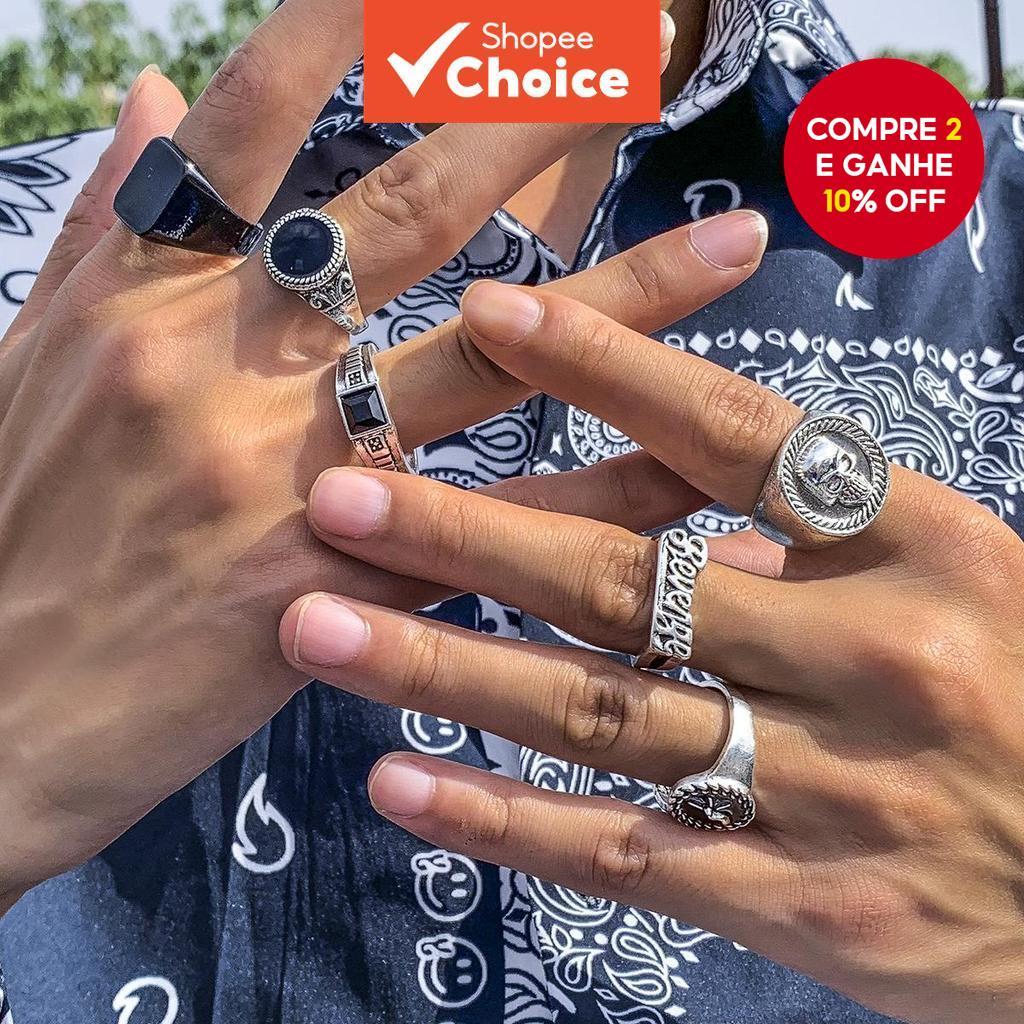 6 Peças Anel De Caveira Para Homens Joias Góticas Punk Anéis De Dedo Geométricos Pretos Presentes Masculinos em Oferta na Shopee