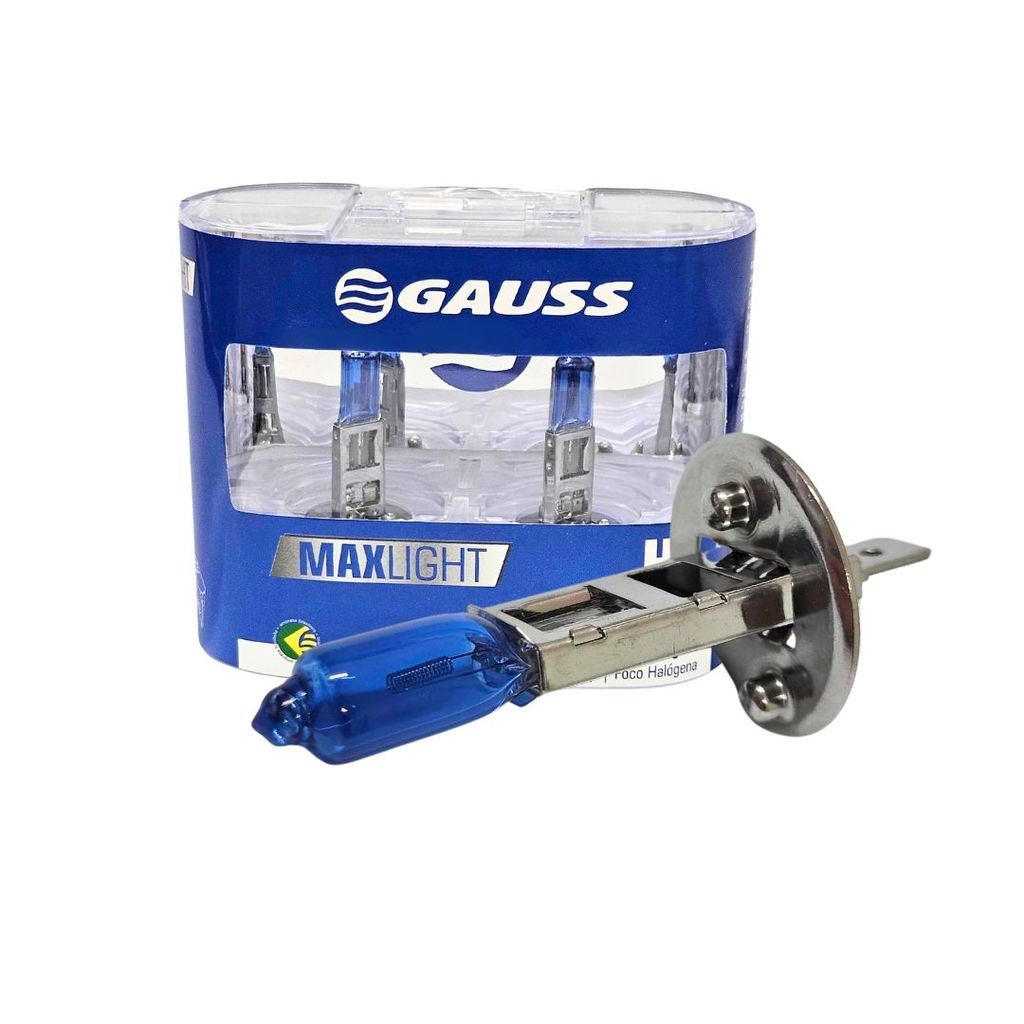 Kit Par de Lâmpadas H1 para Farol 12v 55w Super Branca Azul Maxlight 1950 a 2019 Gauss GL55H1
