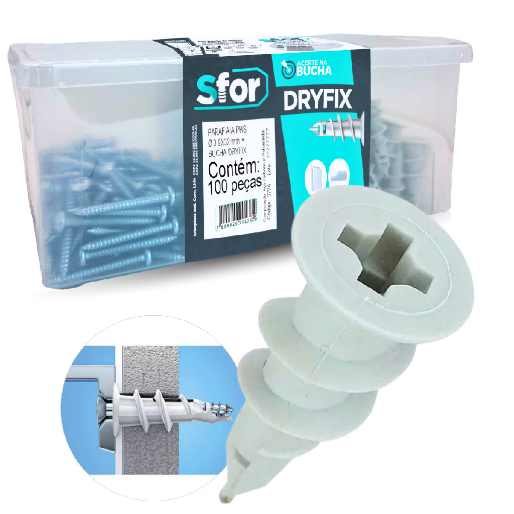 Kit Bucha Dryfix Parafuso 200pçs Gesso Drywall Caixa Organizadora Sfor em Oferta na Shopee