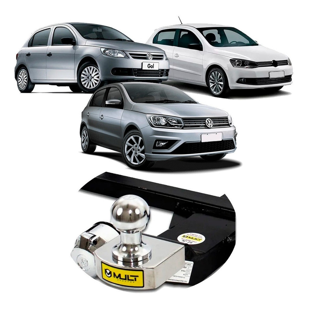 Reboque FIxo Mult Engates Volkswagen Gol G5 G6 G7 2009 Ate 2020 Com Bola 50mm Tomada Elétrica Capa Protetora