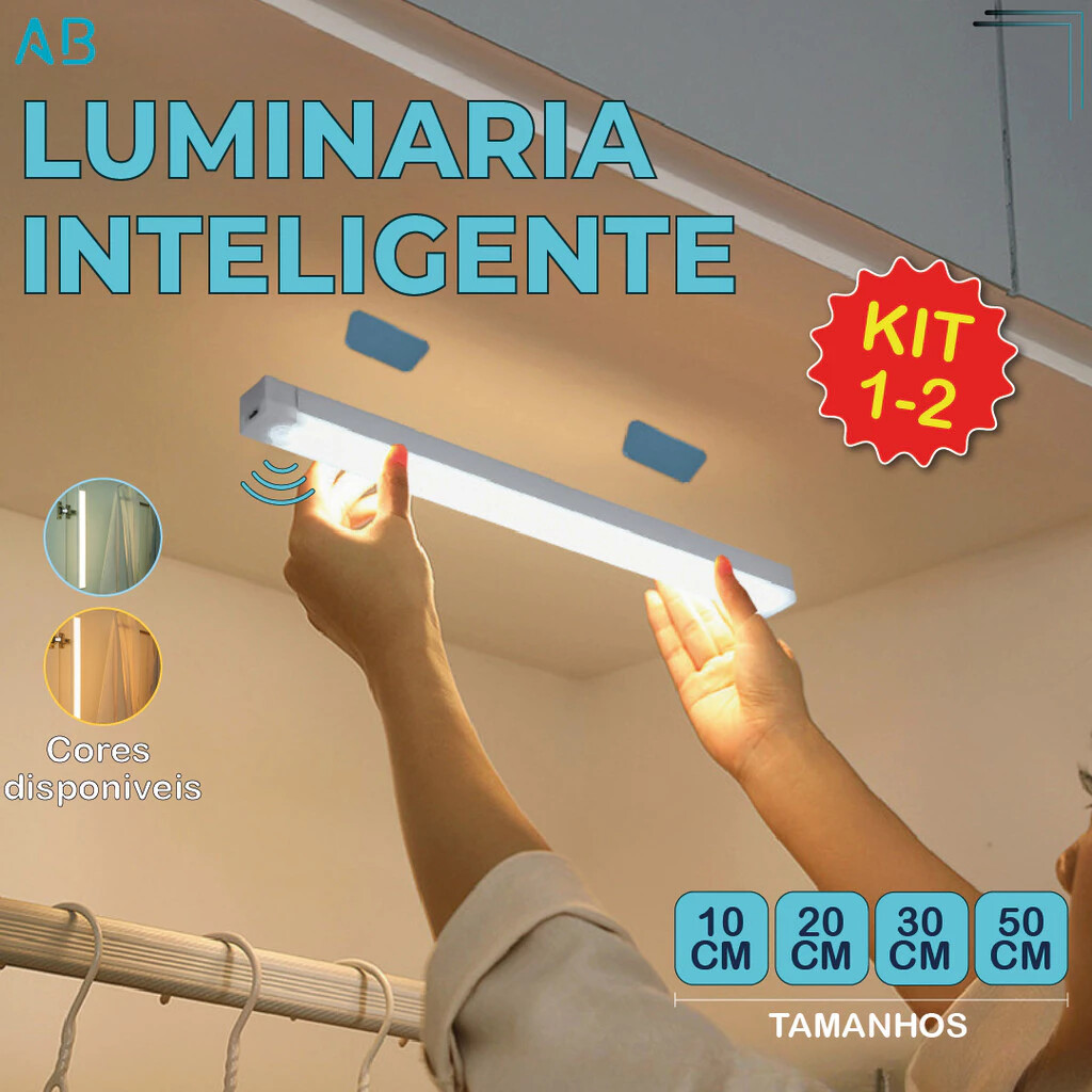 Smart Luminária Inteligente Ultra LED com sensor de movimento sem fio e Recarregável USB fino barra em Oferta na Shopee