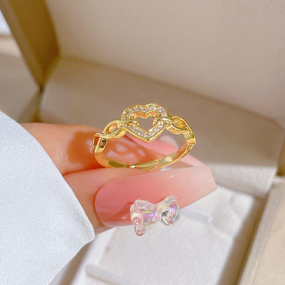 Anel cravejado de diamantes para mulher, anel feminino ajustável, joias minimalistas, anéis de casal, acessórios.