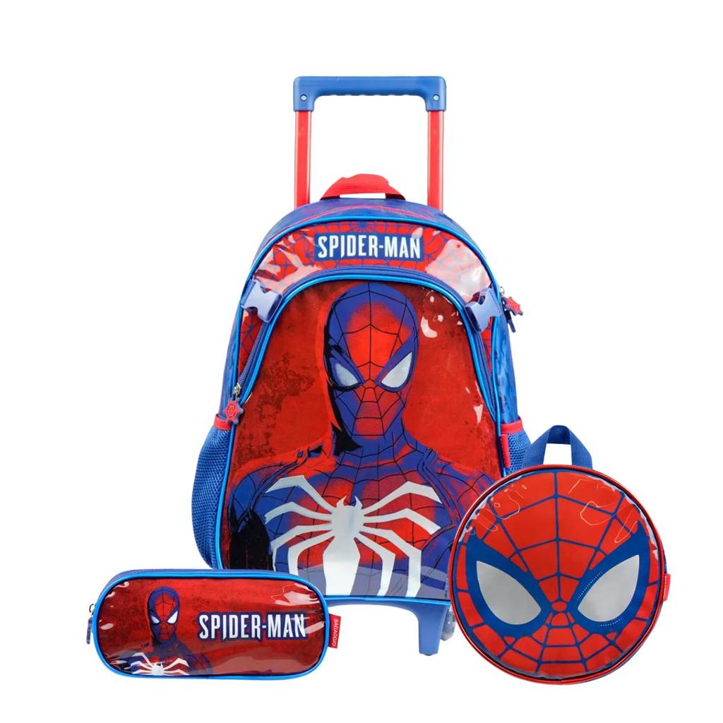 Kit Mochila de Rodinha, Lancheira Térmica e Estojo Infantil Masculino Homem Aranha Azul Escuro em Oferta na Shopee