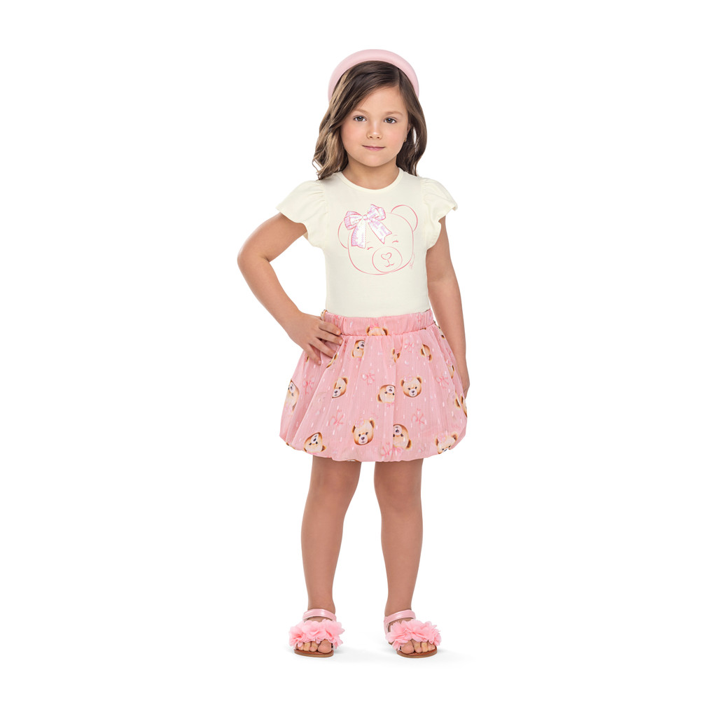 Conjunto Infantil Menina Angerô 1 ao 8 Pink Saia Chiffon Verão