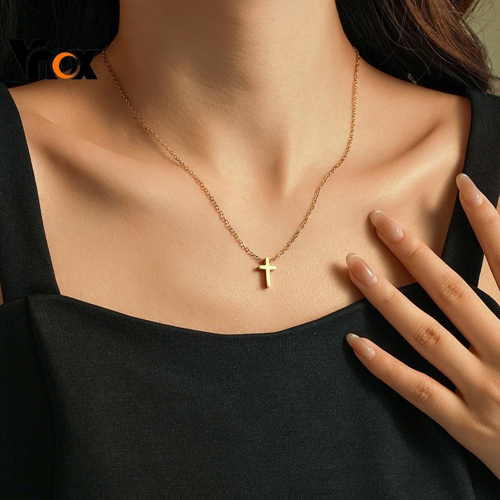 Colar Com Pingente De Cruz De Cristianismo Protesto Banhado A Ouro Vnox Para Mulheres E Meninas , Simples De Aço Inoxidá