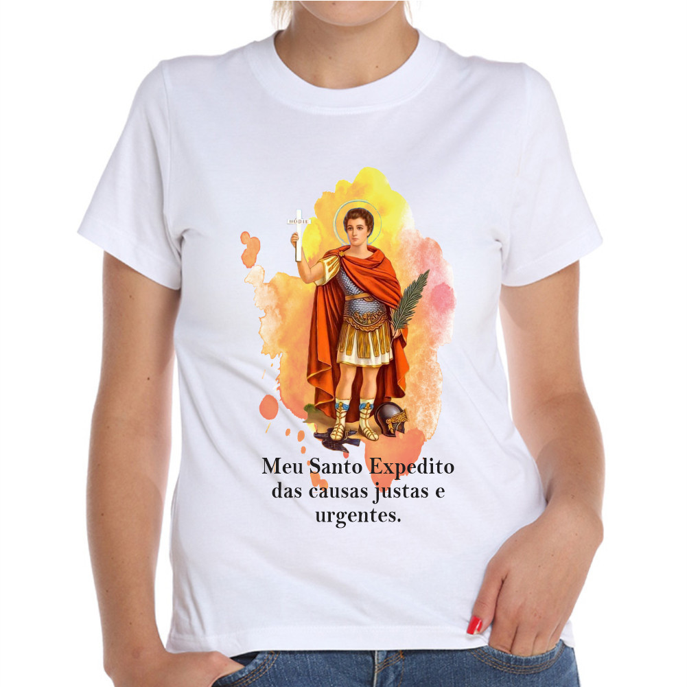 Camiseta Camisa Baby Look Santo Expedito Das Causas Justas e Urgentes Religiosa Católica Envio Imediato Premium