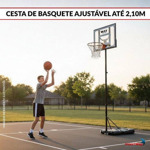 Cesta de Basquete Ajustável 2,10m com Aro 38cm – Treino Profissional em Casa Infantil/Adulto · foto 2