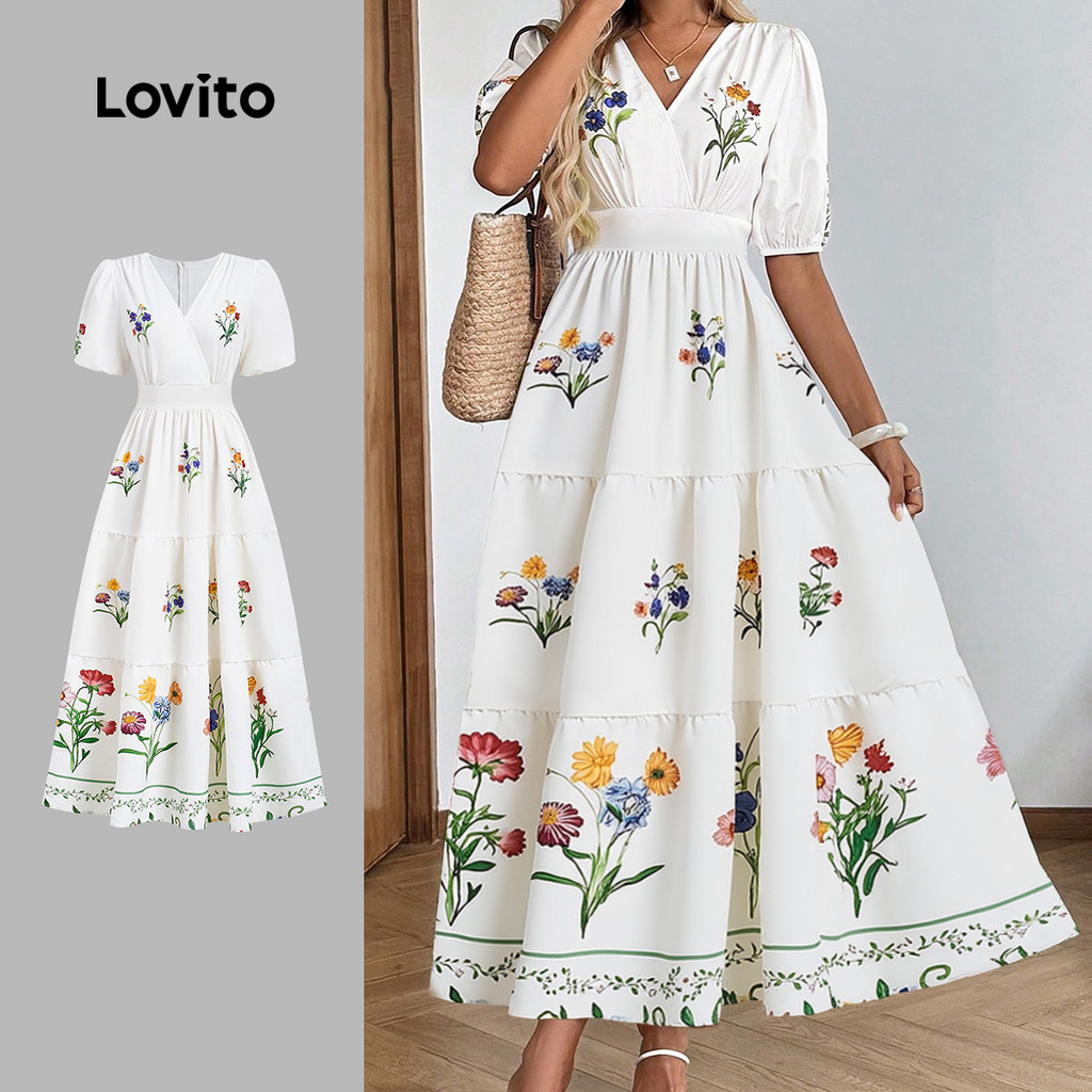 Lovito Vestido Boho de Camadas com Níveis para Primavera/verão para Mulheres LBL30038 em Oferta na Shopee