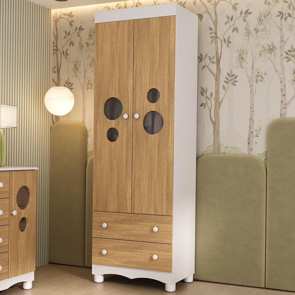 Guarda-roupa Infantil 62cm 2 Portas com Vidro e 2 Gavetas Suspiro Multimóveis MP4456 em Oferta na Shopee