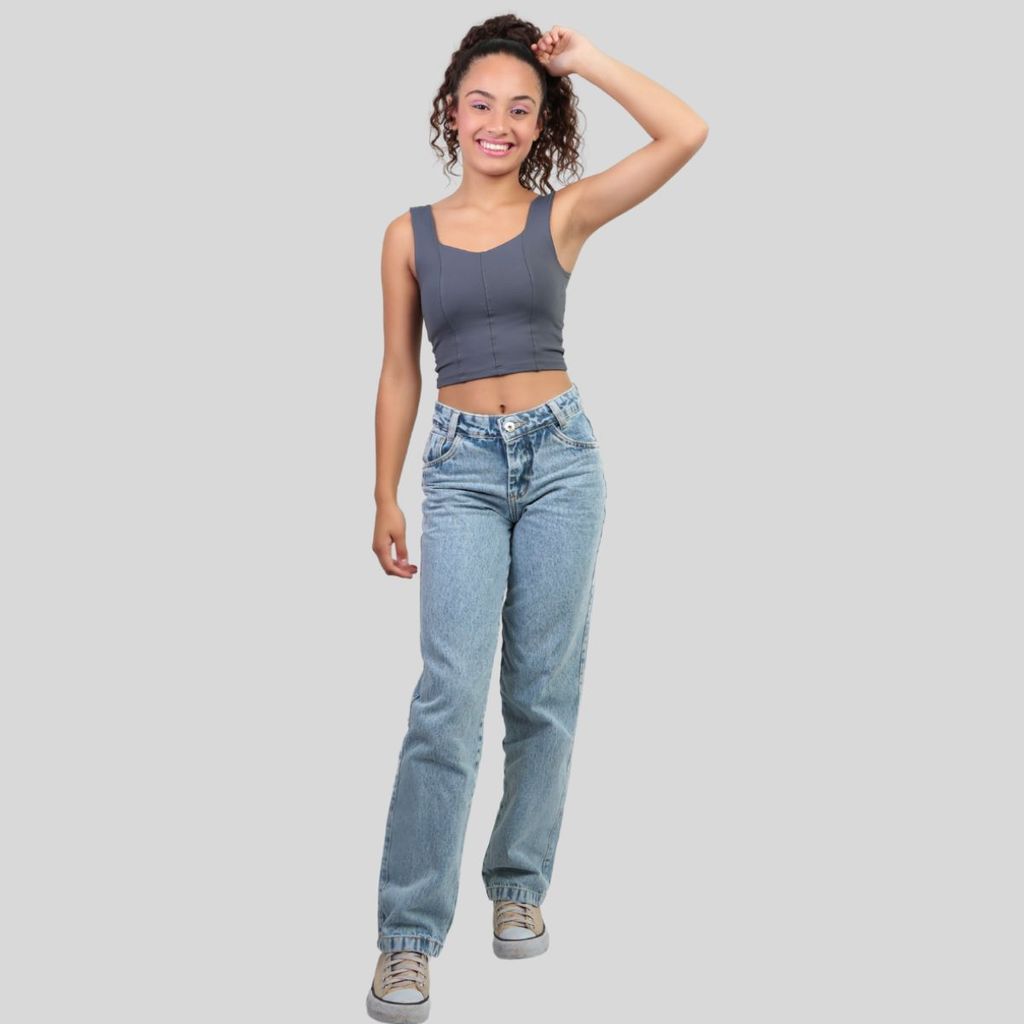 Calça Mom Jeans Feminina Roupa Moda Infantil Juvenil 8 ao 16