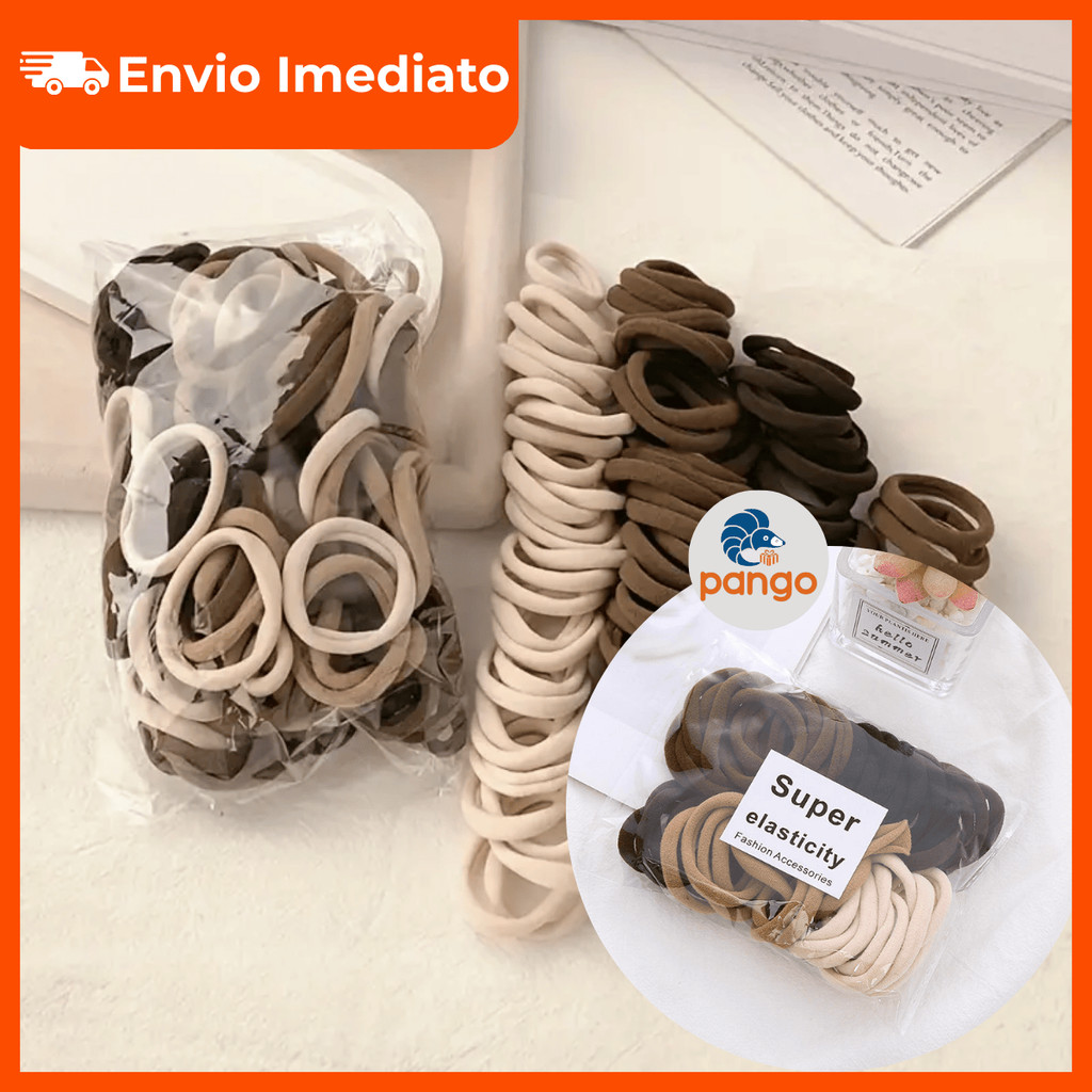 Kit 100/50 Xuxinhas Marrom/Nude/Bege/Preta Trend Meia de Seda Mini Rabicó Elástico Cabelo em Oferta na Shopee