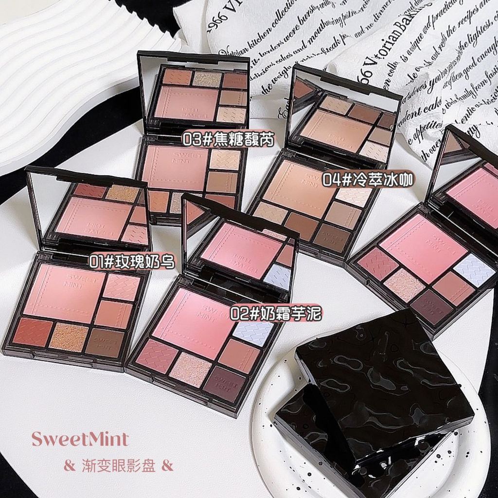 Paleta de sombras gradiente de menta doce, iluminador Facial, Flash fino, Base de contorno, atmosfera, Blush, paleta abr
