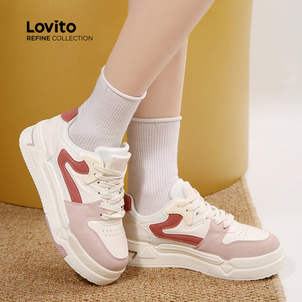 (Lovito Refine) Tênis Femininos Casuais com Blocos de cores LR20E024 em Oferta na Shopee