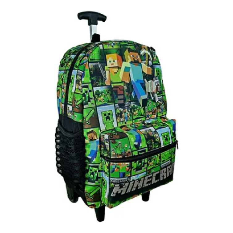 Mochila Minecraft Bolsa Masculina Escolar Rodinhas