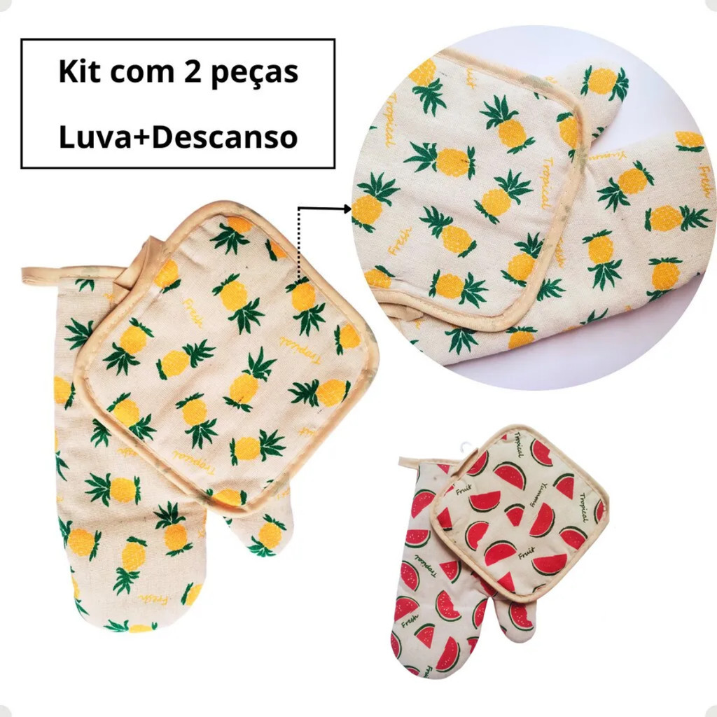 Kit Luva Térmica + Descanso de Panela para Forno Fogão Cozinha Quente Universal Alta Temperatura