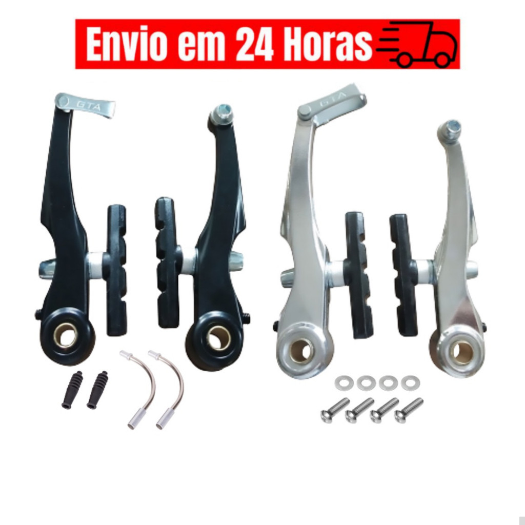 Freio V-brake Tipo Logan Alumínio Bike Mtb Preto/Prata Com Sapata Allen Orbital