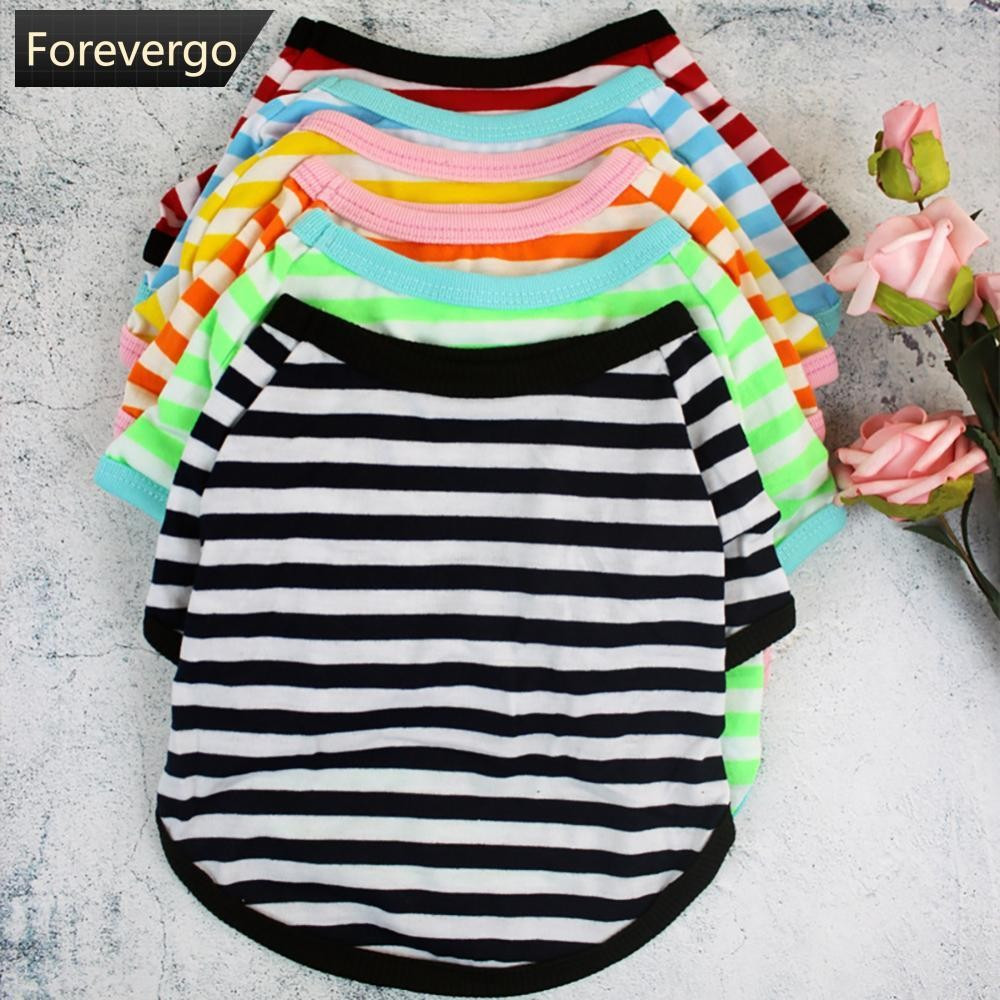 FOREVERGO Listra Verão Primavera Cão Camiseta Macio Pequeno Médio Filhote De Cachorro Roupas Impressas Pet L5O8
