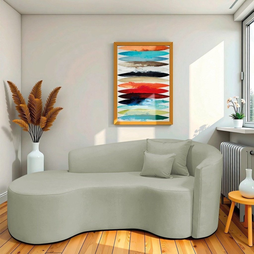 Recamier Curvo Orgânico 180cm 3 Lugares Lado Esquerdo para Sala de Estar Bouclé Londres Verde Oliva Verde Oliva