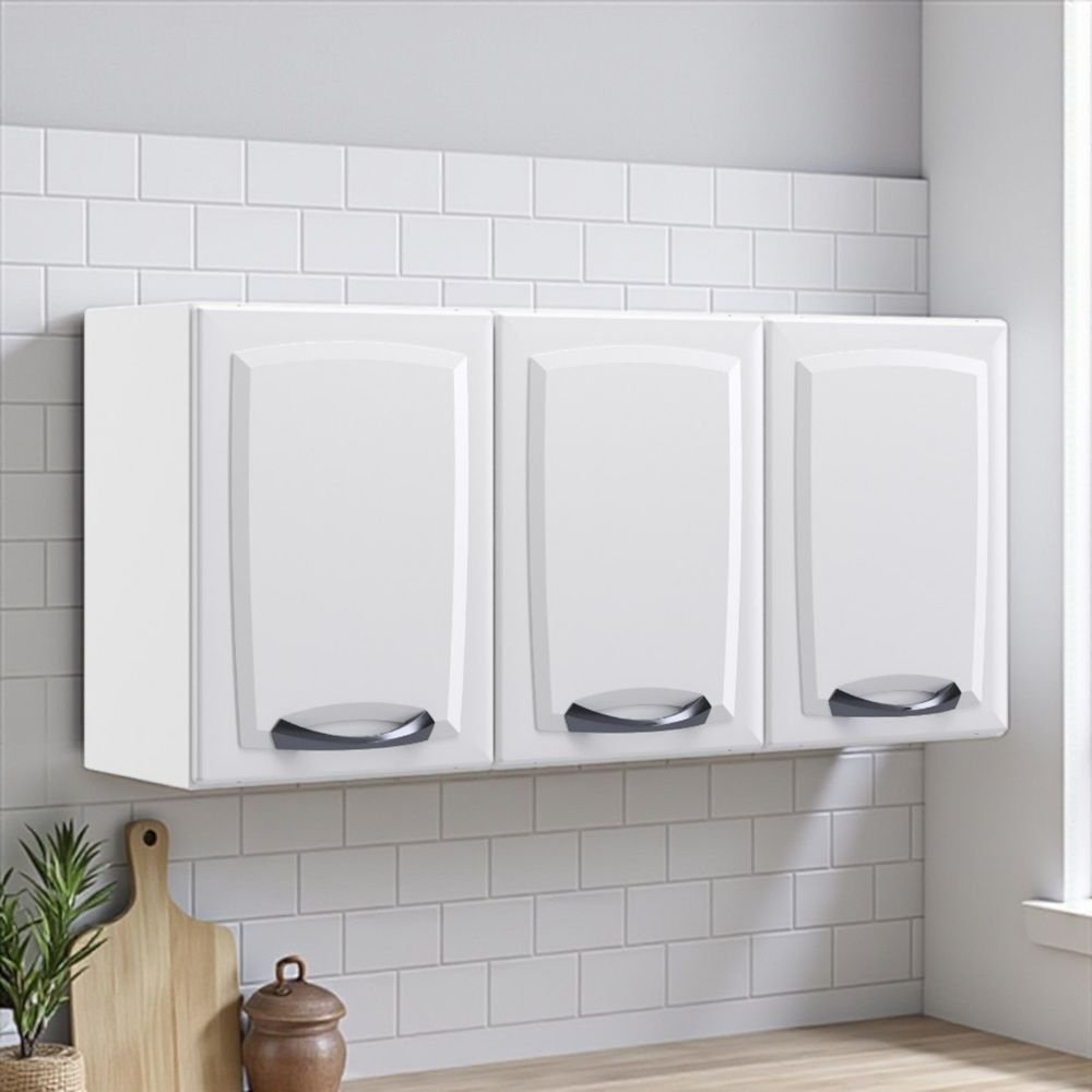 Armário de Cozinha em Aço 3 Portas 120cm New Premium Itatiaia Branco Branco