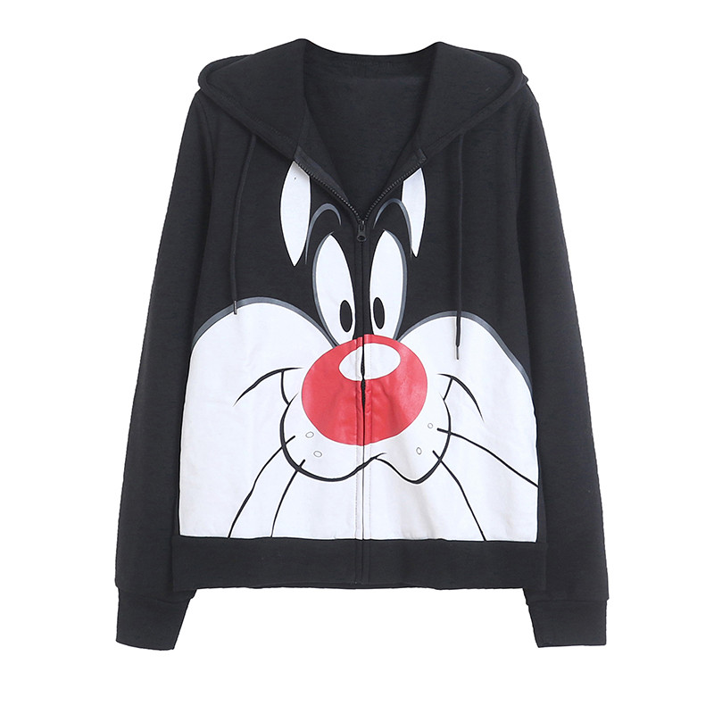 Comércio exterior Casual feminino velo-reduzindo dos desenhos animados Anime impresso zíper moletom com capuz Cardigan i