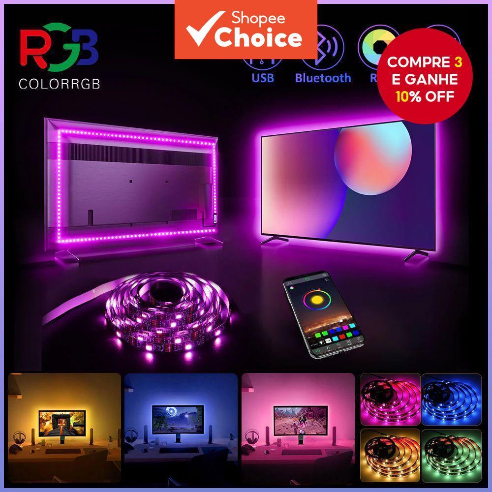 Tira de Luz Sincronizada com Música, RGB LED Backlight para TV, Controle Remoto por Aplicativo, USB 5V Flexível,
