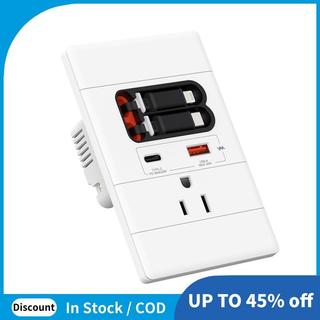 Tomada De Parede USB-C Resistente À Violação , Suporte De Cabo Retrátil GaN PD 20W E A , Porta De Iluminação 15A 125V