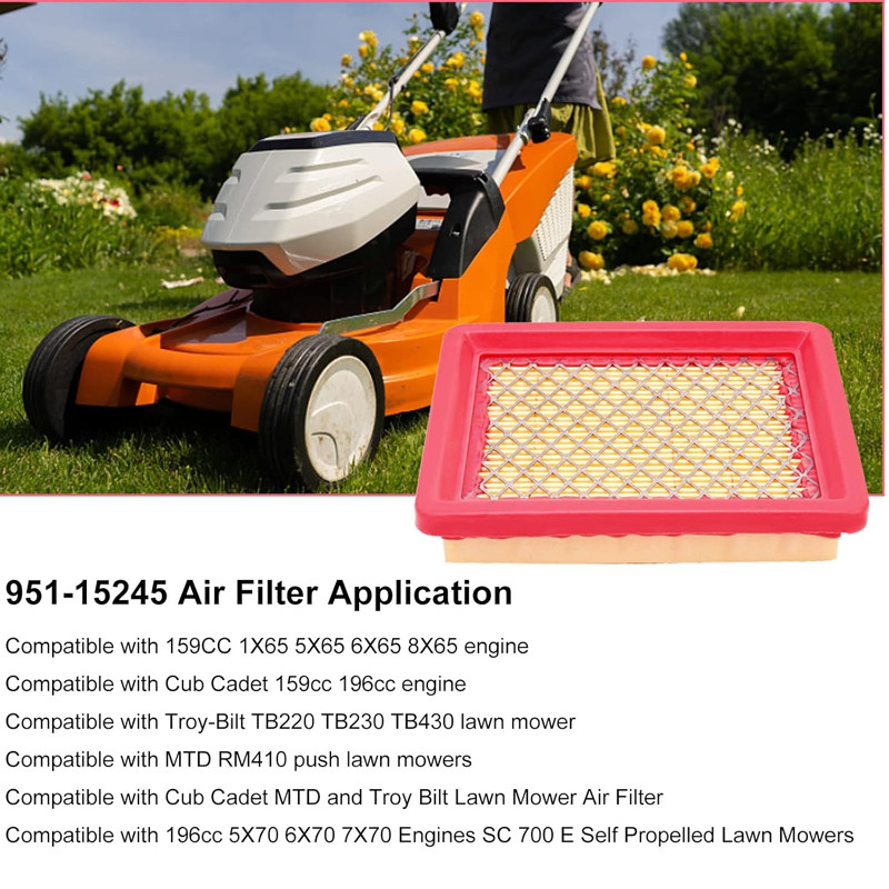 VARIERA-7 peças cortador de grama 951-15245 filtro de ar adequado para cortador de grama com motor 159cc 1X65, 6X65, 8X6