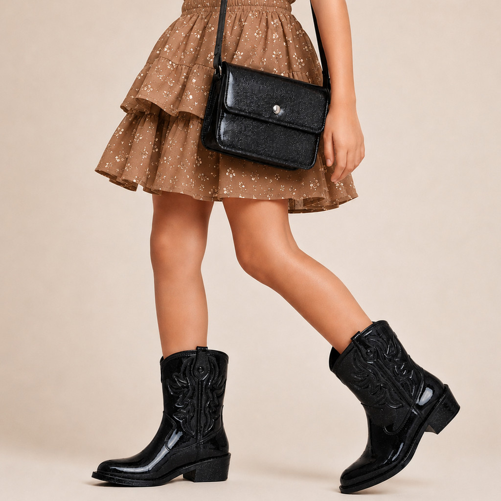 Kit Bota Infantil Menina Texana Cano Alto Rodeio Boiadeira + Bolsa Infantil Transversal
