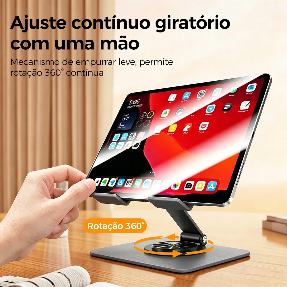 Suporte ergonômico para Mini tablet/telefone/trabalho pequeno Ajustável em 360° com rotação metálica,dobrável e portátil