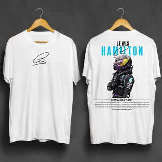 Camiseta Masculina Lewis Hamilton AMG Coração F1 Blusa Assinatura Frente e Costas Estampada Tendência Algodão