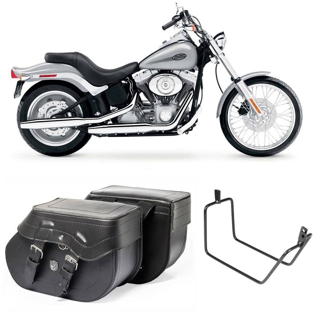 Bolsa Alforge Mala Baú Moto Custom Lateral 30 Litros Afastador HD Softail Std Fx