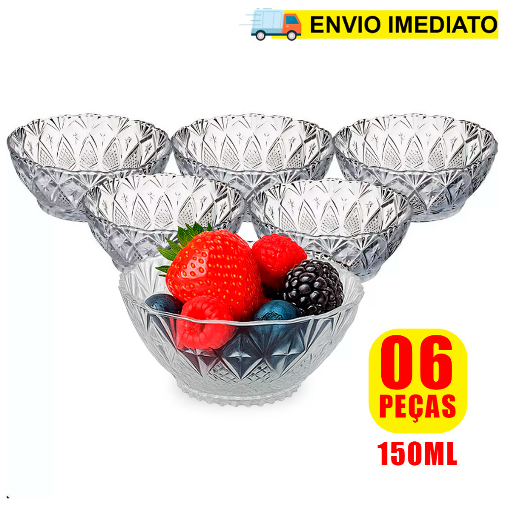 Kit jogo de taça sobremesa Toffee Rocks 6 pçs 150ml conjunto Tigela Bowl Em Vidro Desenhado Elegante