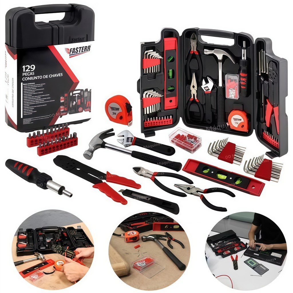 Kit Ferramentas 129 Peças Maleta Completa Casa Carro Reparos Alicates Chaves Martelo Trena Bits em Oferta na Shopee