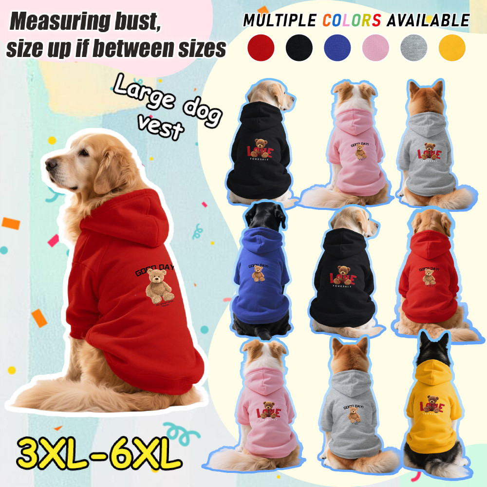 Moletom Com Capuz Para Cachorro Grande 3XL-9XL , Estampa De Urso Fofo , Estilo pullover , Disponível Em 6 Cores , Tecido