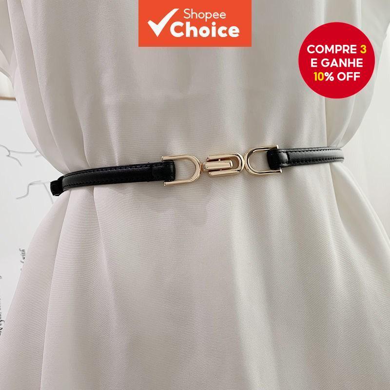 Cinto Sem Furo Fivela De Pressão Ajustável Fino Fosco Feminino Para Vestidos Calças em Oferta na Shopee